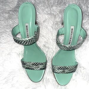 Manolo Blahnik Mint Green Snakeskin Heels